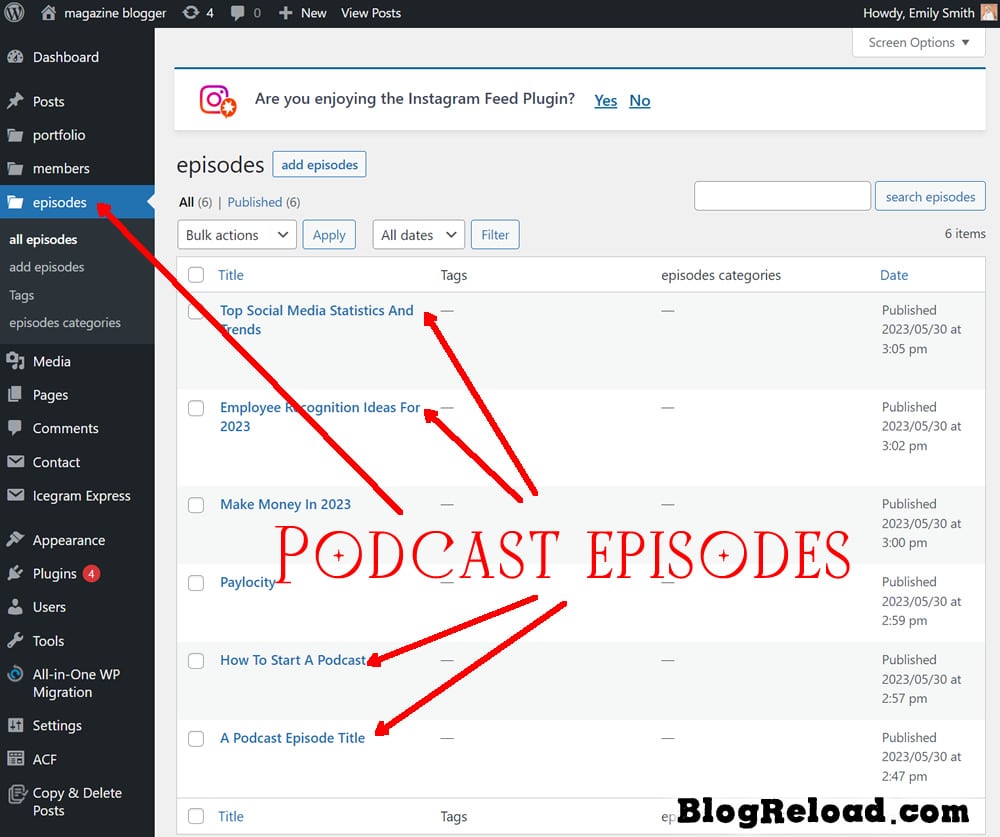 Podcasts configuration / blogreload.com