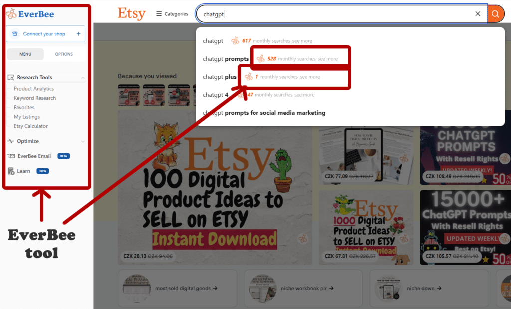EverBee is an invaluable tool for every seller on the Etsy platform. Its ability to analyze tags, search product volumes, and provide insights into competitors.