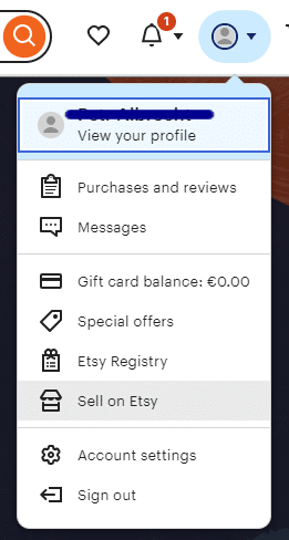 How to sell Digital Products on Etsy: Sell on Etsy in menu.